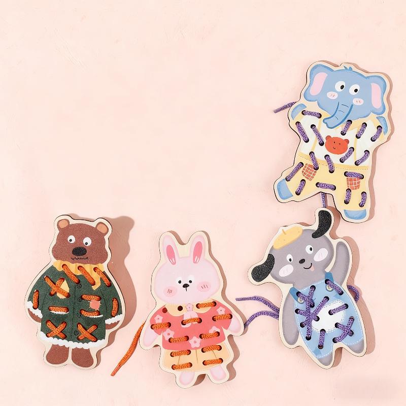 Wooden Lacing Toys Montessori Sensory Toys Sewing Cards Lacing Playing Game for Kid Preschool Learning Activity Fine Motor Skill