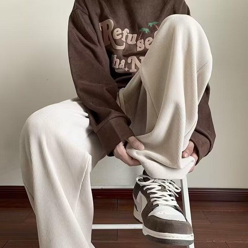 

Повседневные брюки для мужчин на осень и зиму, новый стиль, гонконгский стиль, свободные, большого размера, прямые брюки, модные, простые, плюшевые, широкие брюки 5XL