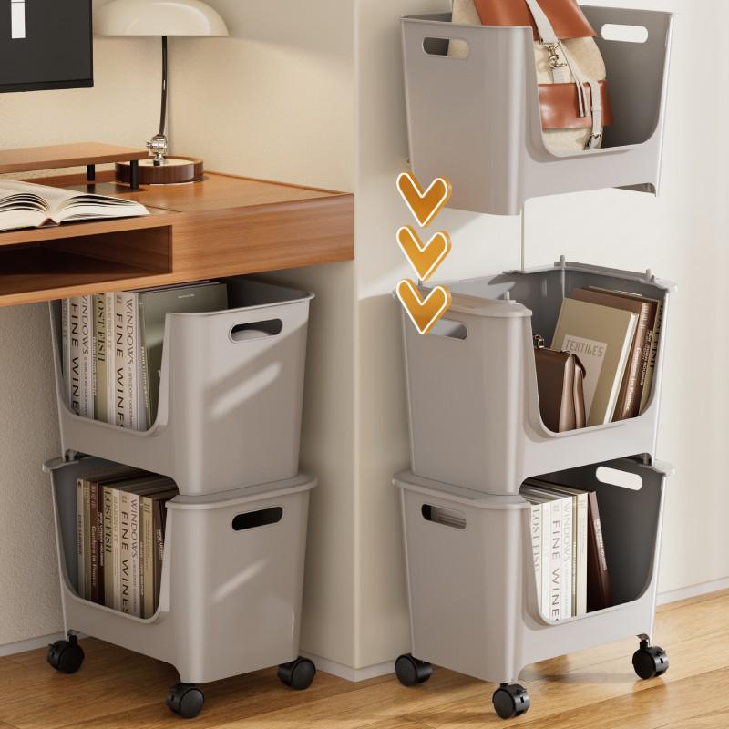 Stackable Multi-Layer Storage Shelves: Under Table Organizer with Wheels for Snacks, Drinks, Toys, and More