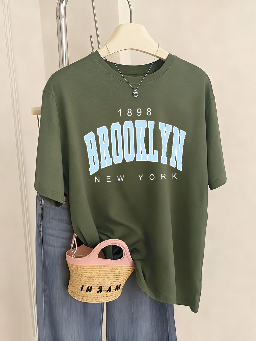 1898 Brooklyn New York Prints T-Shirt Womens Casual Comfortable T Shirt Soft Loose Short Sleeve Tops Summer O-Neck Woman Clothes S