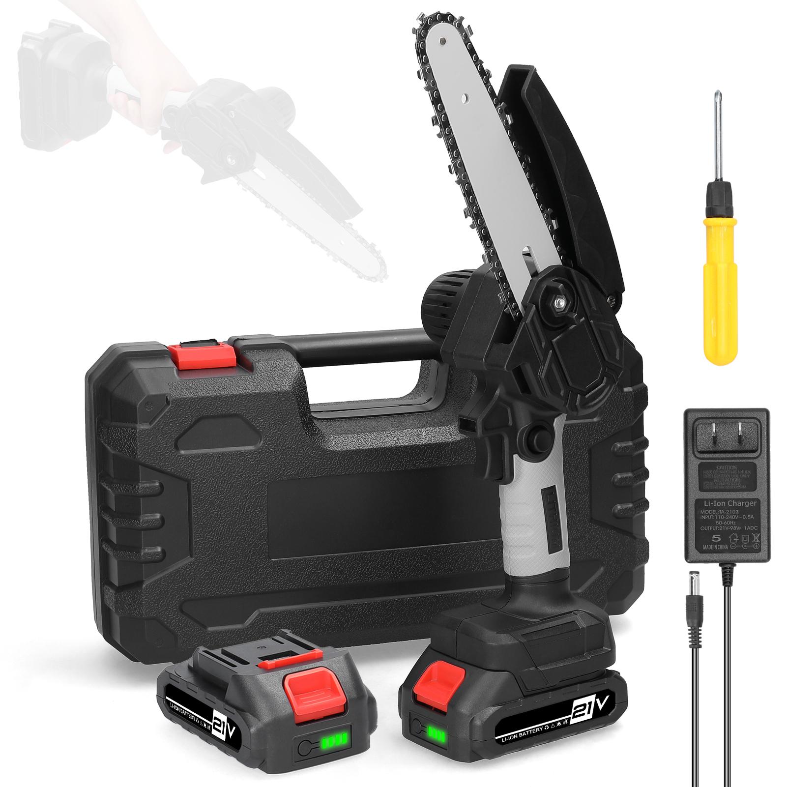 

21 В 6-дюймовые портативные электрические обрезные пилы, маленькая бензопила для раскалывания древесины, щеточный двигатель, одна рука 2pcs batteries US Plug разноцветный