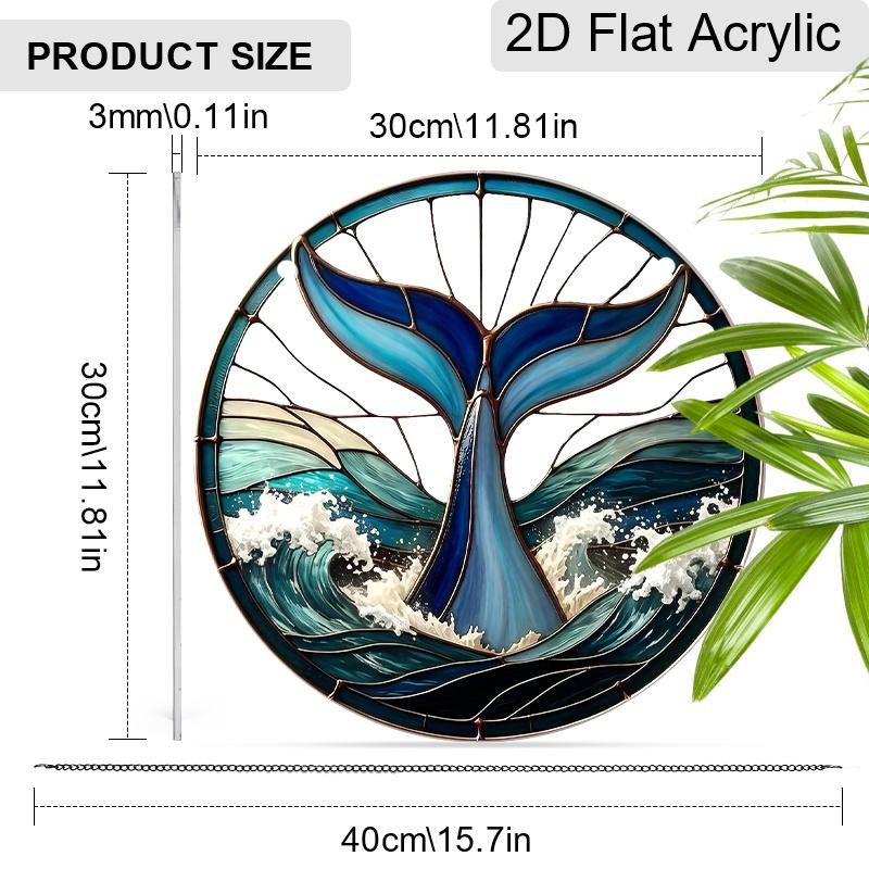2D Flat Acrylic Ocean Whale Tail Suncatcher, 7.87/11.81in Window Hanging Decor, Home Room Art Ornament, Housewarming Gift