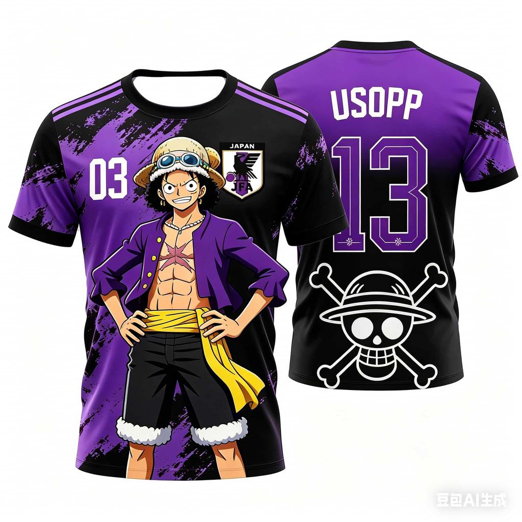 Kinder Einteiler Luffy ACE Name Japan Anime Fußballtrikot Jungen Mädchen Schnelltrocknend Atmungsaktiv Kurzarm Sport Streetwear Oberteile