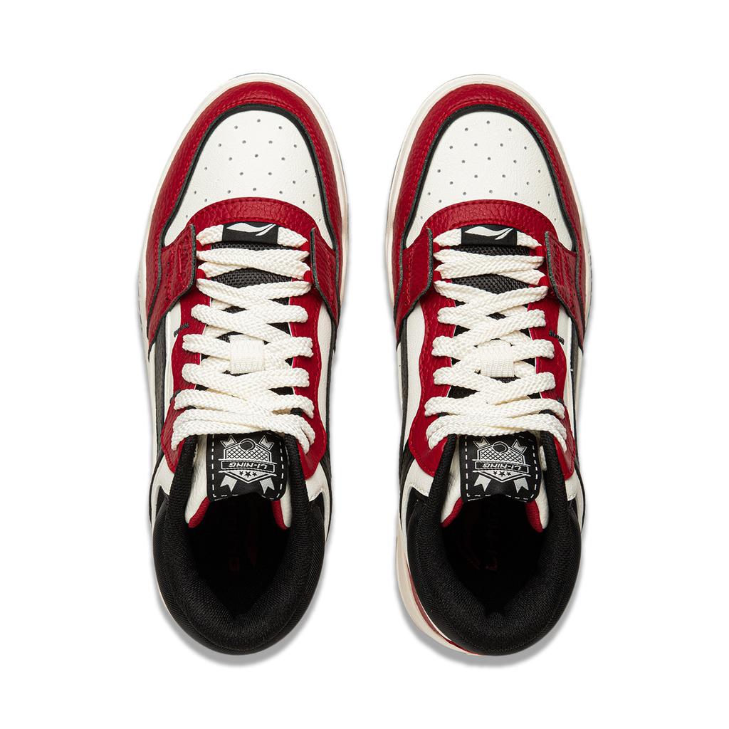 New LINING Moonlight White HI Skateboard Shoes Women's Mid Top White Red AGCU314-4
