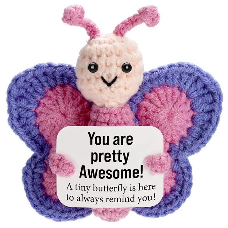 Creative Funny Handmade Crochet Emotional Support Dolls with Positive Energy Card Desktop Ornament Home Decor for Friend Gifts