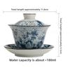 Blue and white porcelain cover bowl, Chinese retro and elegant household ceramic Sancai cover bowl, large tea bowl, tea cup
