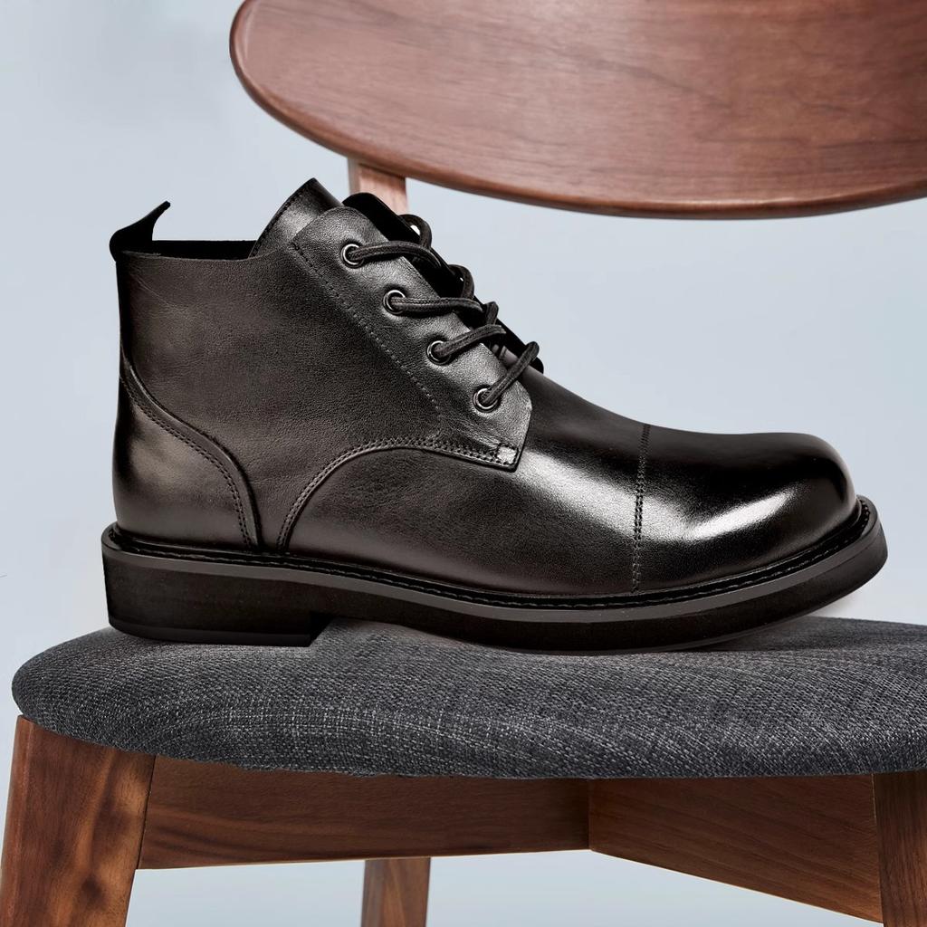 Martin Boots Men'S Leather British Casual Leather Shoes Business Help Men'S Big Head Leather Boots Soft Sole Short Boots