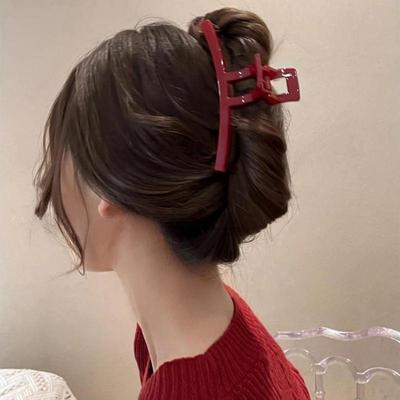 Red Hair Claw for Women French Style Large Size Geometric Shark Clip Hair Accessories Headwear Hairpins