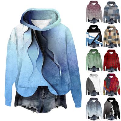 Women's Hooded Long Sleeve Printed Flannel Top Hooded Sweatshirt