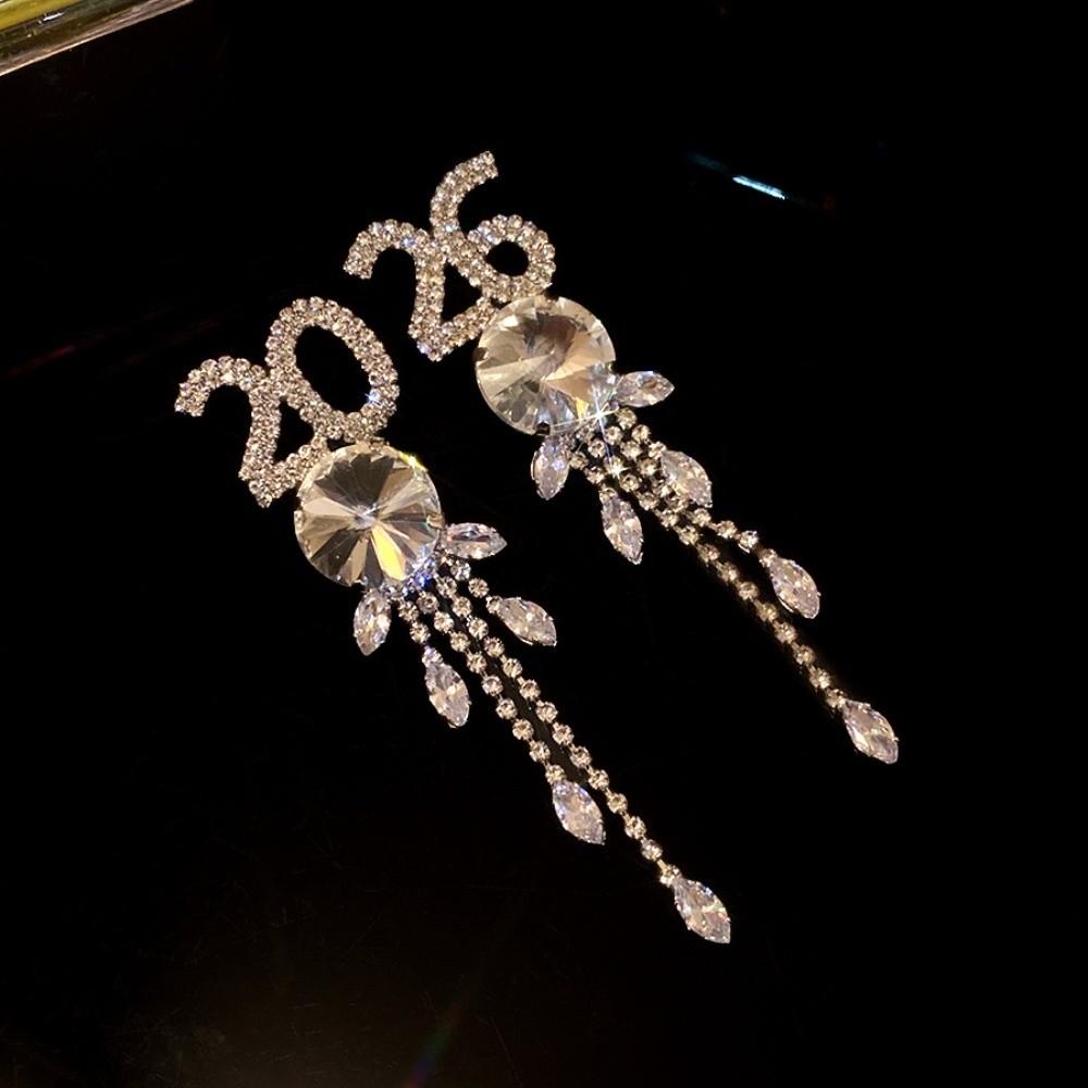 2026 Pendant Rhinestone Tassel Earrings Jewelry Number Earrings  Valentine's Day Gift