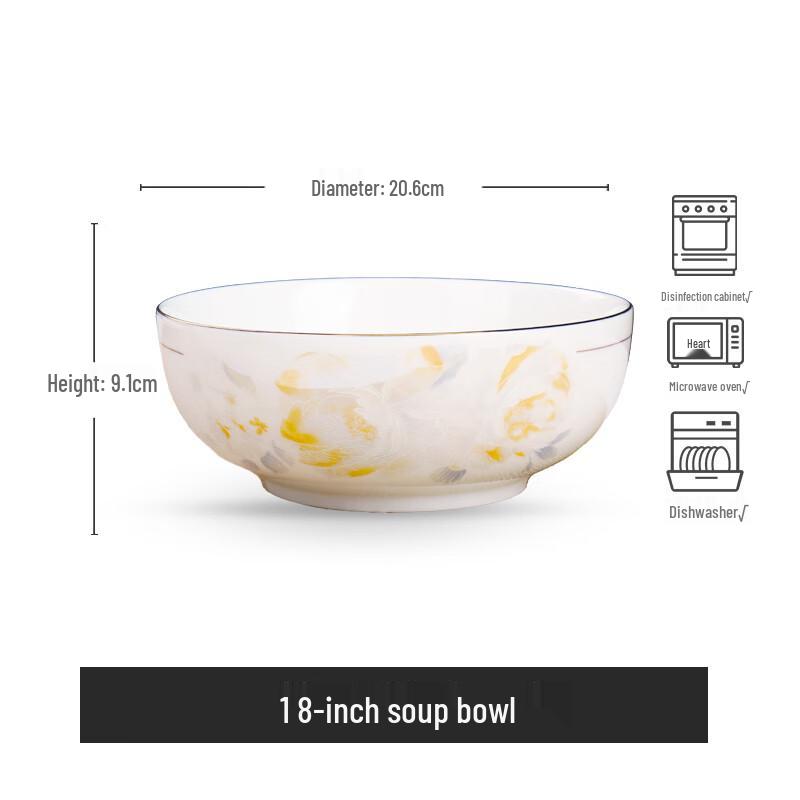 Tian Yajing 8-inch Hand-Painted High-Foot Ceramic Soup Bowl