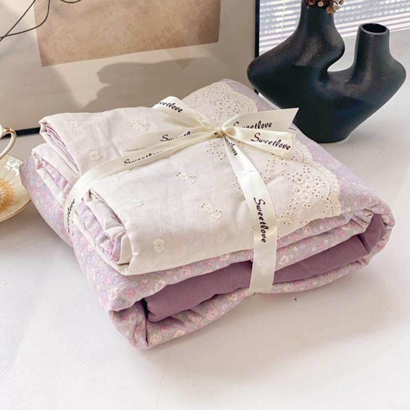 Class A Cotton Maternal And Infant Grade Lace Double-Layer Yarn, Small Style, Fresh, Soft And Comfortable Bed Sheet, Bed Hat Four-Piece