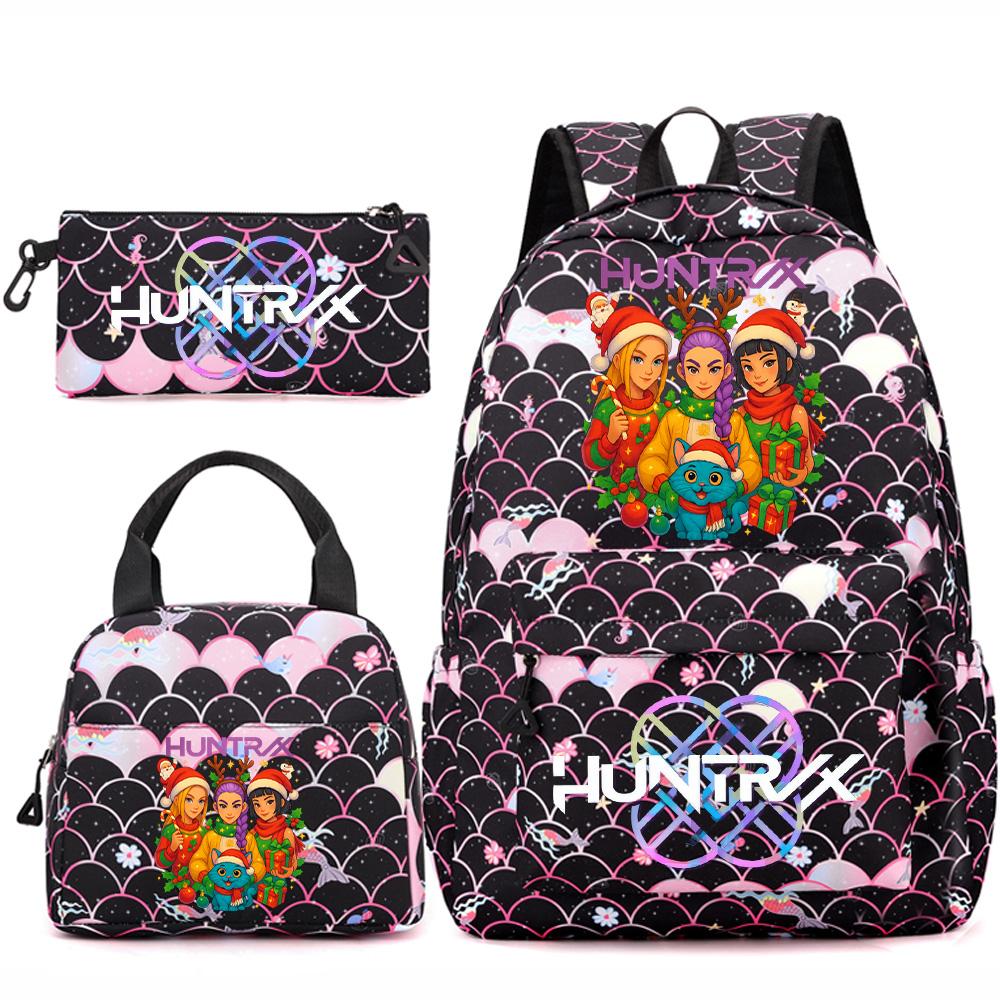 3Pcs/set Christmas KPOP Printed Backpack Handbag Pencil Case for Teenger Student Girl Boy Schoolbag Kid Bookbag Large Capacity Travel Bag Gift
