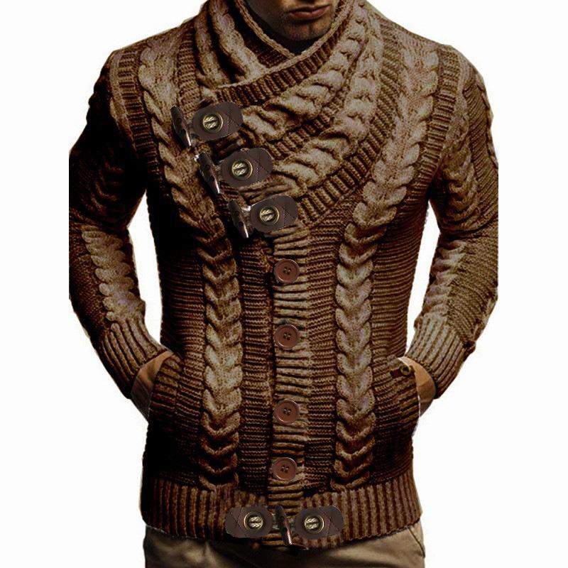 Herren S Hoher Hals Knopf Strick Cardigan Pullover Lässig
