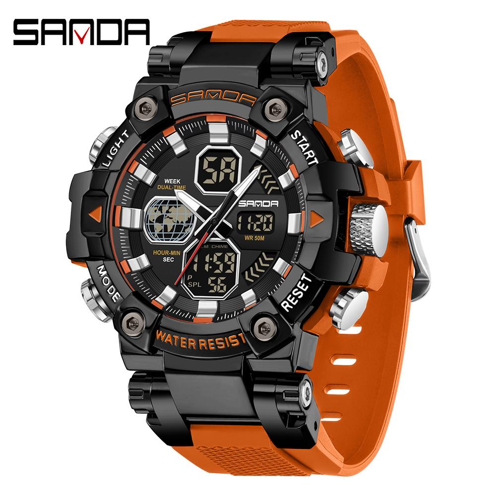 SANDA 3369 Luxury Fashion Men's Electronic Watch Sport Multi Functional Waterproof Night Light Men's Electronic Watch