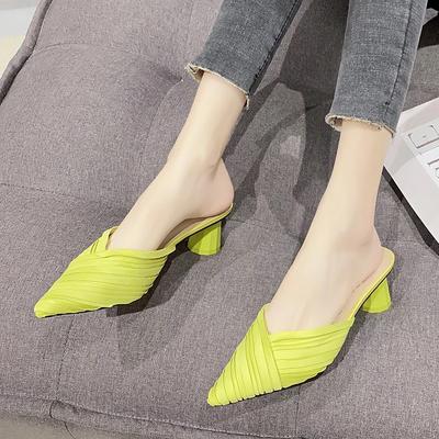 Hot Sale Women's Shoes Baotou Women's Slippers Fashion Shallow Dress Slippers Women Sexy Pointed Toe Solid Heels Women