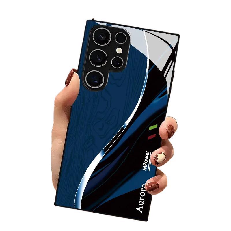Special for Trend Sports Wind Gradual Change Splicing Samsung S25plus Glass Mobile Phone Case S23 Glass Protective Case