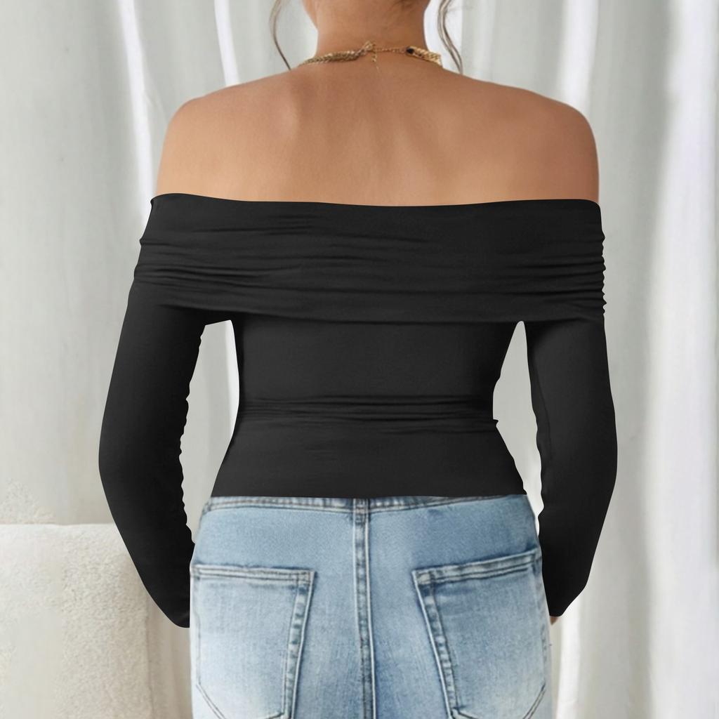 Women's Fashion Sexy One Shoulder Desire Long Sleeve Milk Silk Bottoming Shirt