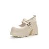 Fashion Mary Jane Chunky Heels with Thick Soles New Slip-on Leather Shoes with Muffin Bottom Small Princess Elevating Sweet Student Shoe