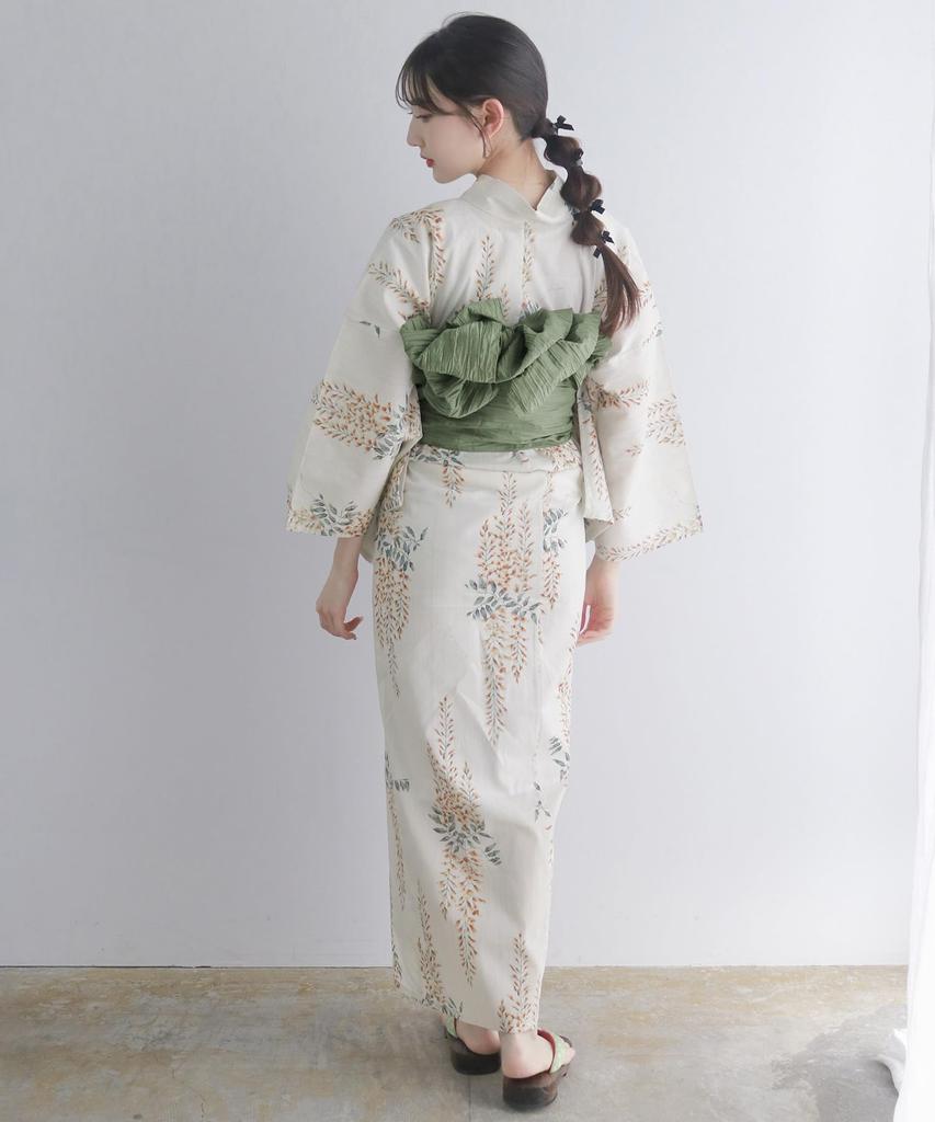 Yukata Change Set Heiko AB Size Fits Golden [KYOETSU] Set, Weave, Unbleached, Two-part Type, 4-piece (yukata, Obi, Underwear, Geta), Women's (one All,