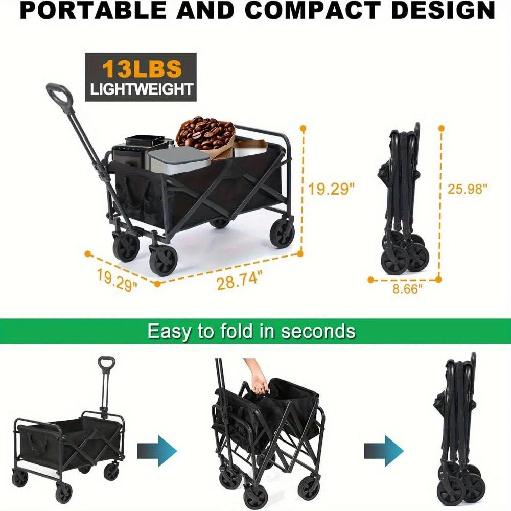 450LB Capacity Heavy Duty Folding Coffee Wagon Cart with All-Terrain Wheels, Ergonomic Handle & Mesh Pockets Cart for Outdoor