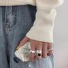 Heavy-duty Wide Edge Irregular Ring Women's Niche Fashion Design Senior Sense 100% Match Adjustable Open Party & Daily Ring
