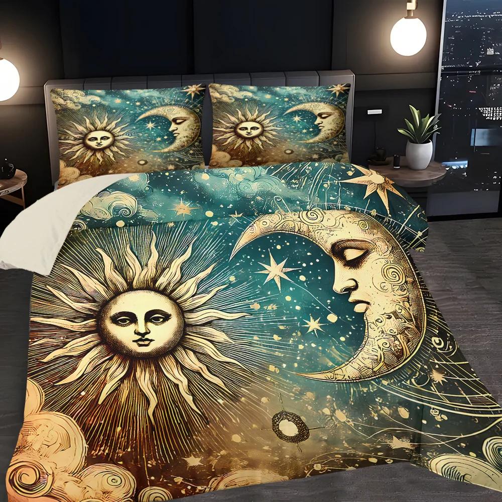 3pcs Gorgeous Sun Moon Texture Printed Quilt Set- Includes 1 Quilt Cover and 2 Pillow Cover (without Filler)