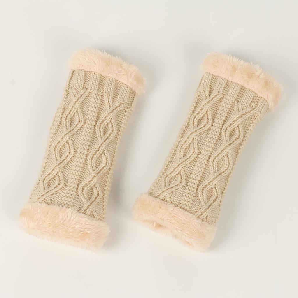 Women's Winter Warm Wool Gloves, Fingerless Diamond Knit Short Gloves