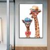 Funny Animal Family  Canvas Paintings Watercolor Cute Giraffe Posters and Print Wall Art for Living Room Wall Decoration Cuadros
