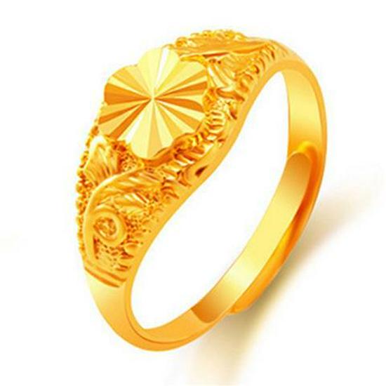 Gilded Brass Adjustable Heart Floral Ring for Women - Imitation Gold