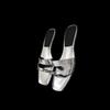 Design open-toed flats women's 2025 summer new metal buckle toe slippers French temperament sandals