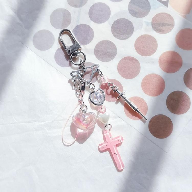 Cross Bowknot Angel Wing Charm Pendant Hanging Decoration for Keys Bag Purse