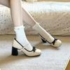 2025 Women's Pumps Autumn New Fashion Comfortable High Heels Chunky Heels Shoes Bow-knot Pearl Elegant Shoes Zapatos De Mujer