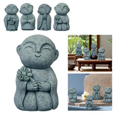 Statue de Bouddha en Pierre Petits Moines Bouddhistes Figurine Bouddhisme Tibétain Ornement de Jardin Zen Statues Bouddhistes de Jardin Décoration d'Aquarium