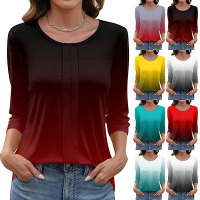Women's Fashionable Casual Three Quarter Sleeve Printed Collar Pullover Top
