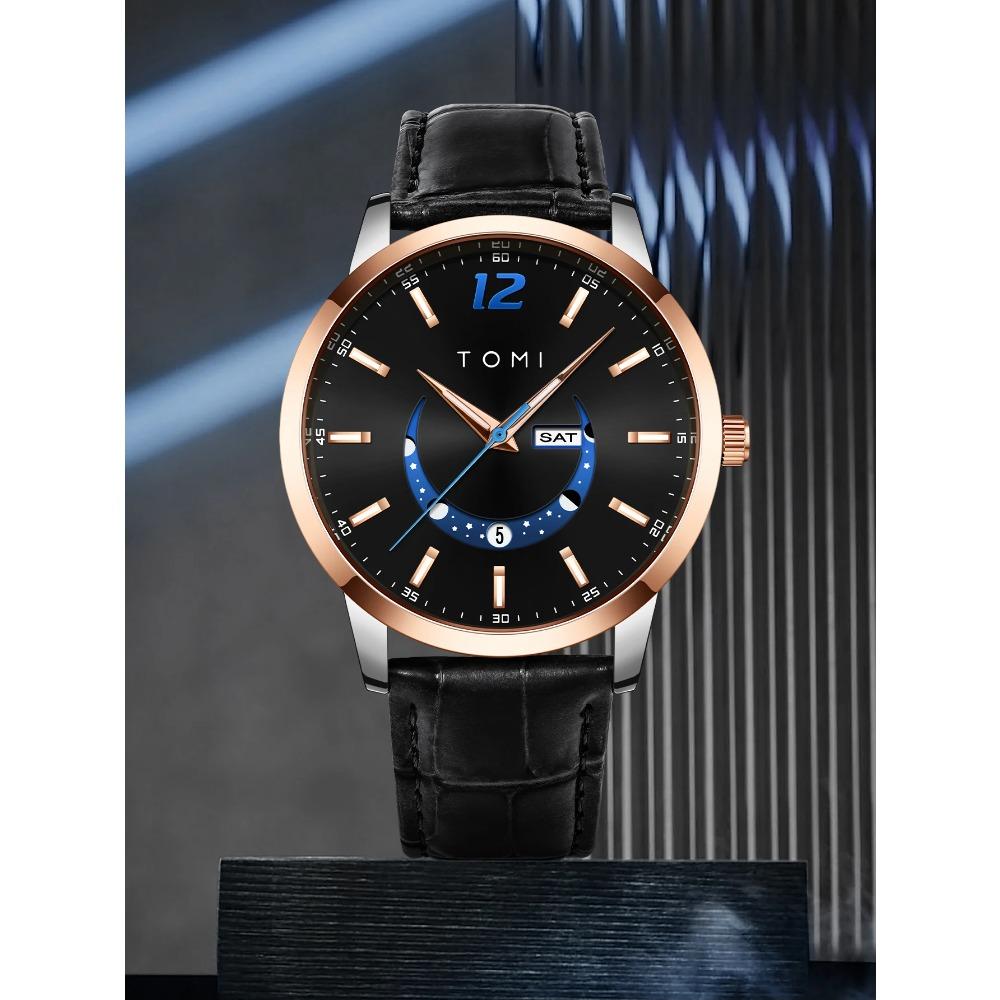Luxury Business Fashion Quartz Watch with Leather Strap Alloy Case Pointer Dial-Premium Design Men's Gift
