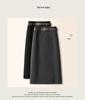 Gray Woolen A-Line Midi Skirt for Women - Autumn/Winter 2024 Stylish Hip Wrap Skirt