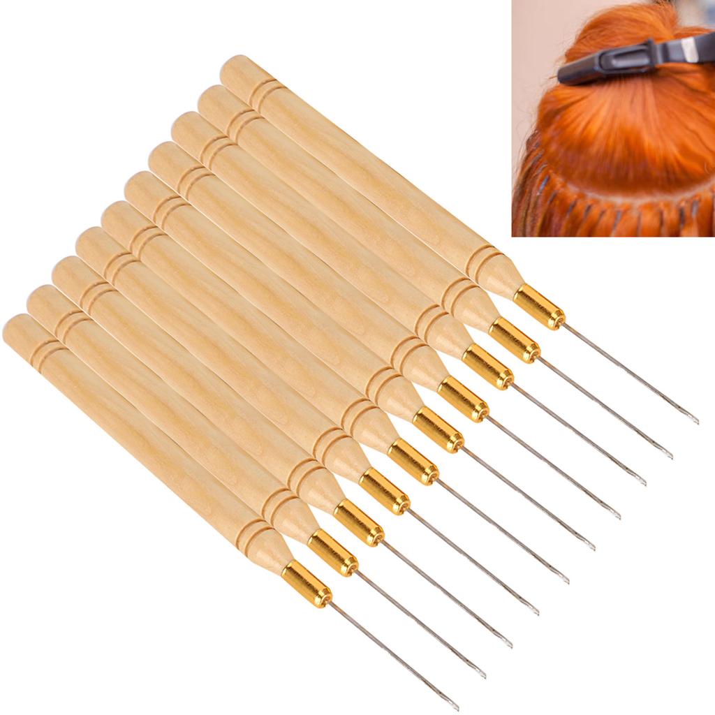 10 stücke Haken Nadel Holzgriff Haar Verlängerung Haken Nadel Perücke Werkzeuge