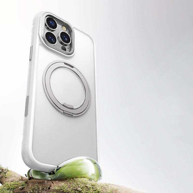 For iPhone 16 Pro Max Magnetic Case Rotating Gear Pivot Kickstand PC+TPU Phone Back Cover