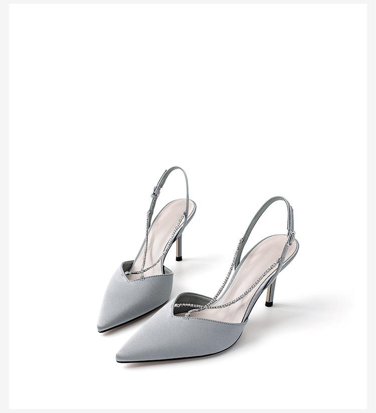 

Узкие босоножки с ремешком и пряжкой, женские туфли на высоком каблуке-стилетто, женские шелковые туфли-лодочки с перекрестной цепочкой и ремешком сзади, сандалии-клинья, праздничная обувь 4.5