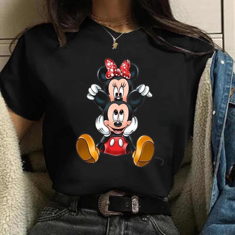 Disney T-shirt Gothic Fashion Mickey T-shirt Minnie Mouse Print Casual T-shirt Women's Kawaii T-shirt Kawaii Loose Clothing