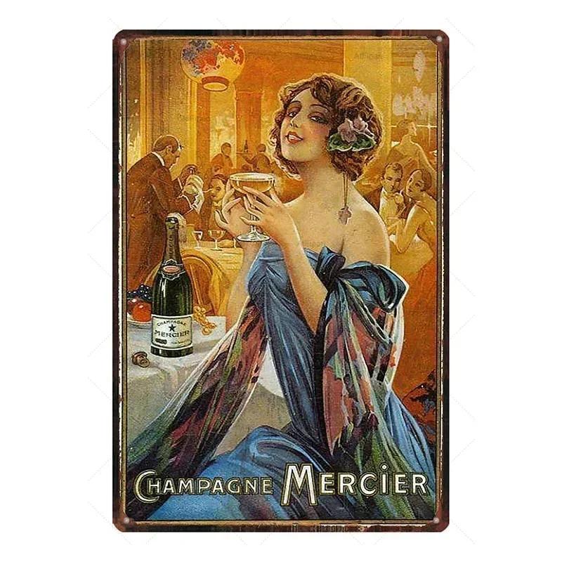 Metal Tin Morlant Reims Champagne Vintage French Posters Tin Sign Poster Wall Art Plaque Sign for Bar Coffee Office Wall Decor