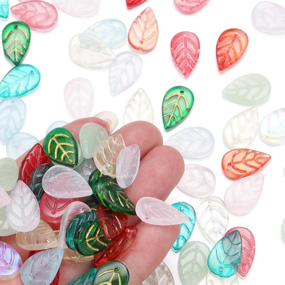 ZW47 10.5x17.5mm Petite Leaf Shape Glass Bead Texture Exquisite Lampwork Spacer Czech Jewelry Handmade Bracelet Trend Material