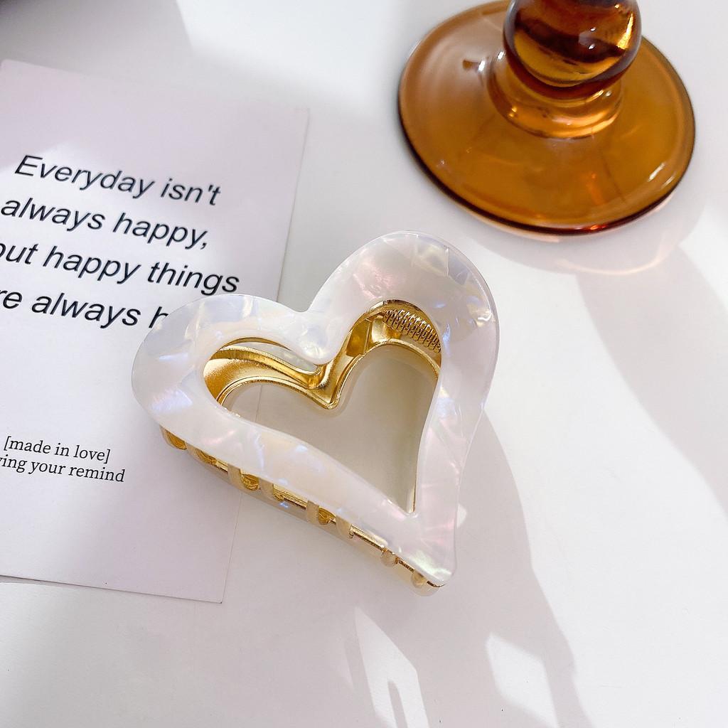 Elegant Heart Shaped Acetate Hair Claw Clip In Soft Pink Purple Black And Iridescent White White