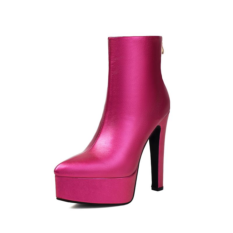 Sexy Women Ultra High Heel Nightclub Steel Pipe Dancing Shoes Thick Platform Pointed Toe Zipper Ankle Boots Female Short Booties 35