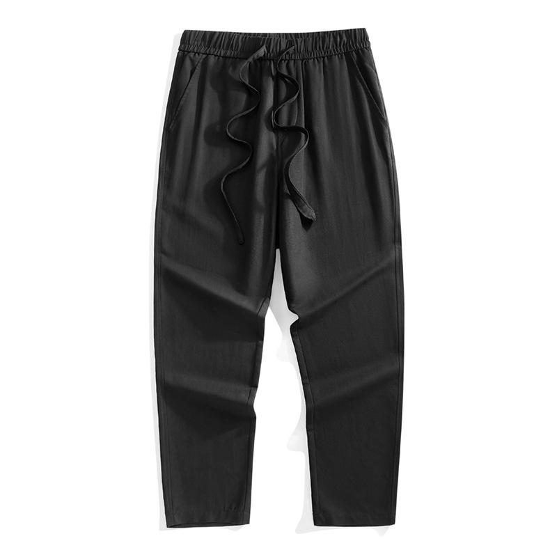 Men's Summer Lightweight Cotton-Linen Trousers with Elastic Waist and Straight Leg