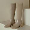Autumn and Winter New Knitted Boots for Women, Knee High Socks, Fashionable Slip on High Heels, Retro Elastic Botas Mujer