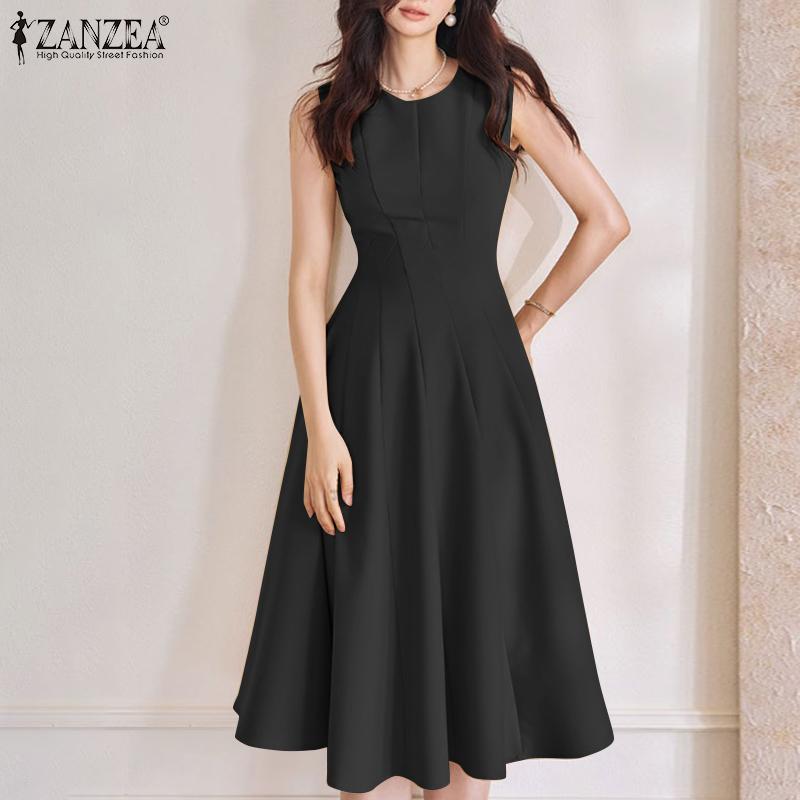 

ZANZEA Женское повседневное однотонное летнее платье без рукавов с круглым вырезом