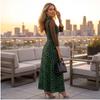 Women's Leopard Print Mesh Patchwork Long Sleeve Dress, Elegant Slim Fit with Slit for Party