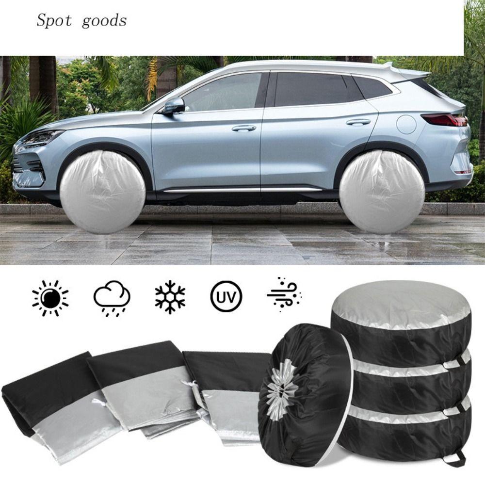 210D Oxford Cloth Tire Cover Case Silver Black Tire Protective Cover  Universal